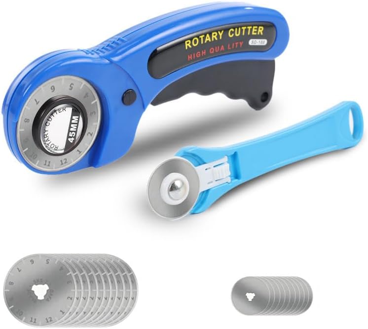 VortecSys Rotary Cutter for Fabric, 45mm and 28mm Rotary Cutters Kit with Extra 10 Blades, Ergonomic Rolling Cutter with Safety Lock, Suitable for Leather, Crafting, Sewing, and Quilting Fabric (Blue) - Image 1